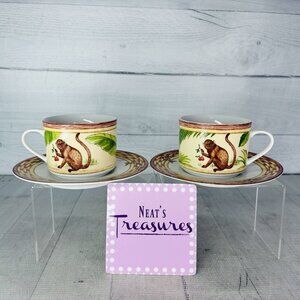 American Atelier MONKEY 5029 Jungle Bamboo 8 oz Porcelain Cup & Saucers Set of 2